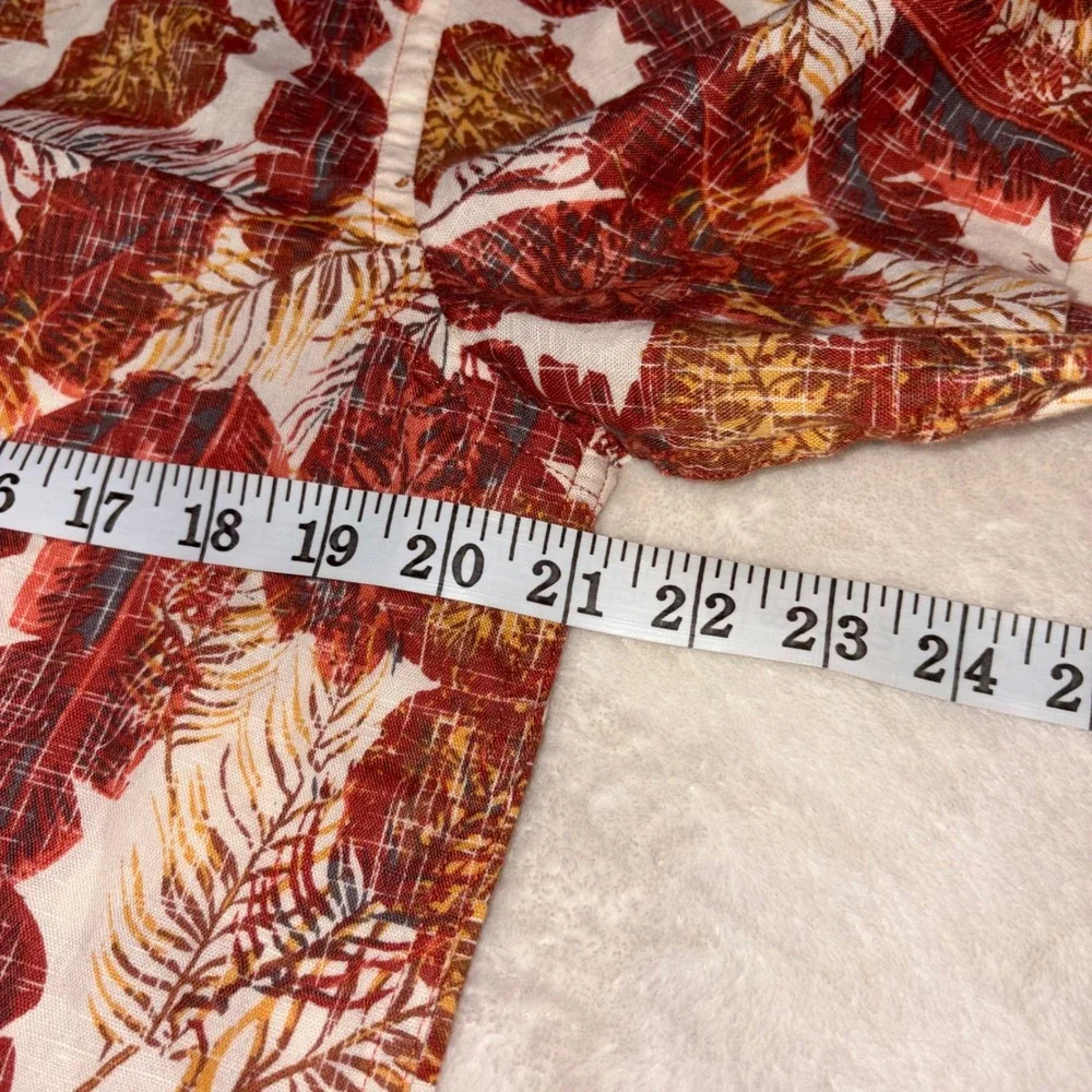 Banana Republic Linen Shirt Camp Mens Medium Red Hawaiian Floral Slim Fit